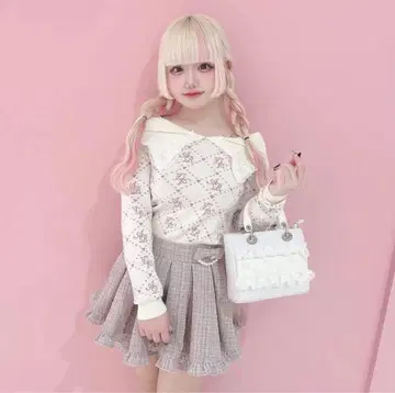 Ank Rouge 오프숄더 리본 레이스 니트