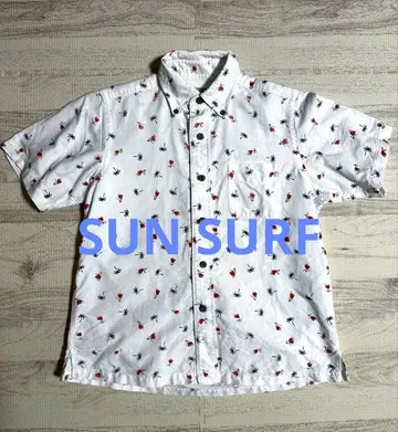 SUNSURF 선서프 하와이안 셔츠 플라걸 야자수 면 100% 화이트