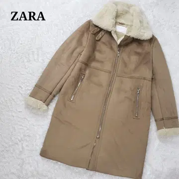 ZARA WOMAN 자라 페이크 무스탕 롱 코트 보아 안감 카멜 L