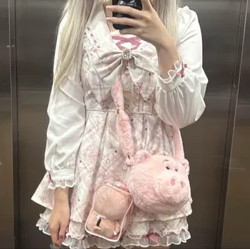 LIZLISA 리즈리사 sewing bear 패턴 셋업 화이트