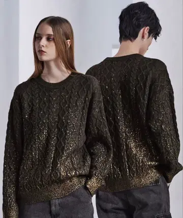 [ CLEL ] 호일 프린트 케이블 크루넥 니트