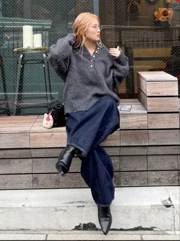 ungrid 헨리넥 기모 루즈 니트