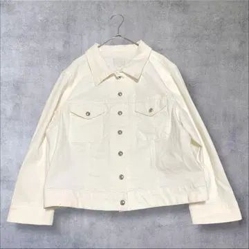 46 사이즈 자유구 데님 자켓 화이트 은색 버튼 코튼 4L 상당