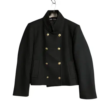 [ ZARA ] 하이넥 숏 더블 브레스트 코트 골드 버튼 블랙 XXL