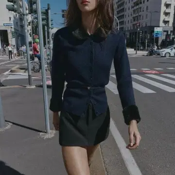 [ ZARA ] 대비 니트 인조 모피 가디건