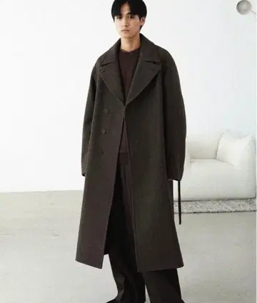 WYM LIDNM 스무스 헤링본 맥시 오버코트 브라운 다크 브라운