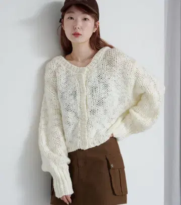 카스타네 BIG 슬라브 니트 가디건 아이보리