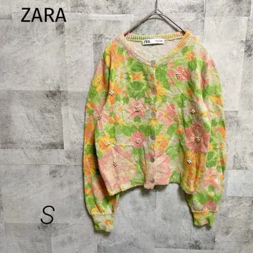 ZARA 자라 [ S ] 가디건 니트 꽃무늬 레트로 펄 비즈 컬러풀