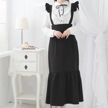 프릴 서스펜더 머메이드 스커트