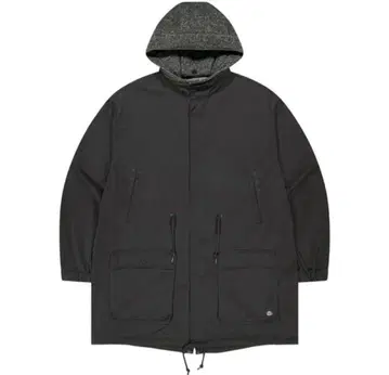 Coyseio 다크 그레이 후드 부착 롱 코트