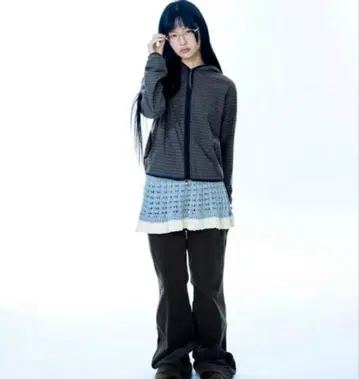 coyseio 속기모 스트라이프 패턴 후드 부착 아우터