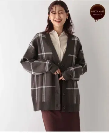 글로벌 워크 멜티 모듬 패턴 가디건 미들 그레이 체크