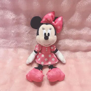 미니의 날 핑크 도트 리본 봉제 인형 참 키링