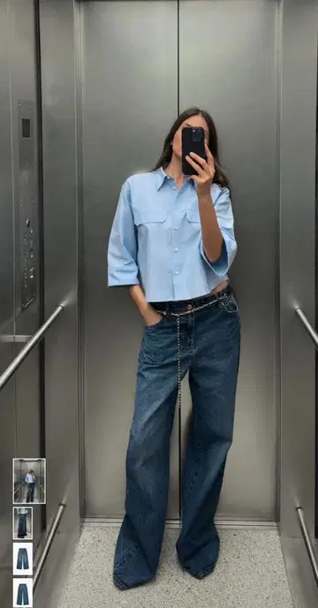 ZARA 와이드 레그 데님 다크 블루