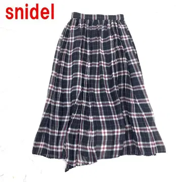 A6159 스나이델 롱 스커트 체크 플리츠 안감 있음 네이비 F