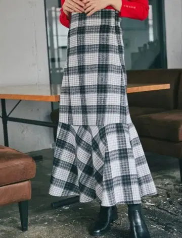 체크 머메이드 롱 스커트
