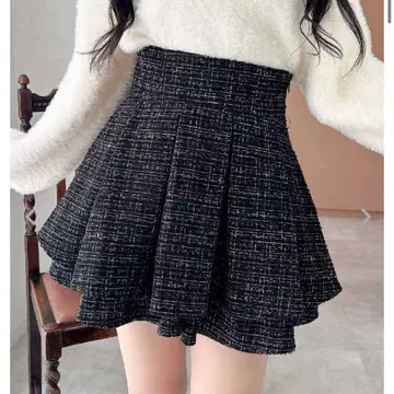 트위드 턱 미니 플레어 스커트