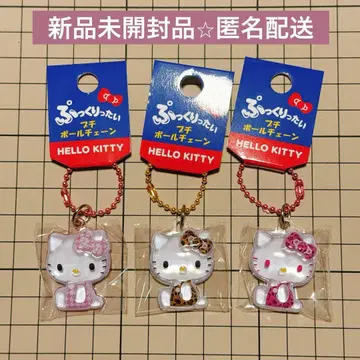 헬로키티 푹신푹신 프티 볼체인 하운드투스 레오파드 무늬 3종 세트