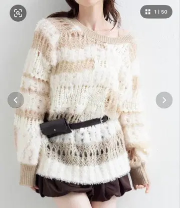 kastane 시스루 MIX 니트 아이보리 M 사이즈