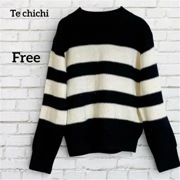 테치치 보더 니트 크루넥 블랙 화이트 ( F ) 긴팔 루즈핏 울 혼방