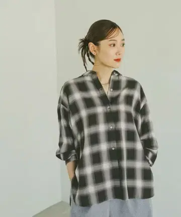 글로벌 워크 체크 셔츠 긴팔 블랙 옴브레