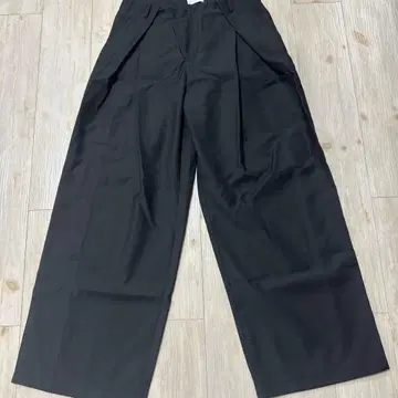 E.van 블랙 허리 폴드 와이드 벌룬 슬랙스