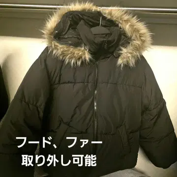 블랙 다운 자켓 후드 부착