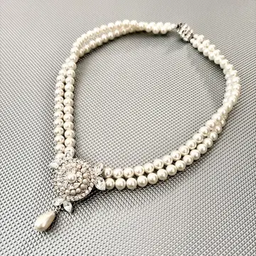 새상품급 [ HANAE MORI 하나에모리 ] 큐빅 펄 목걸이