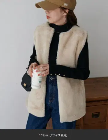 DISCOAT [WEB 한정판] 인조 모피 롱 베스트