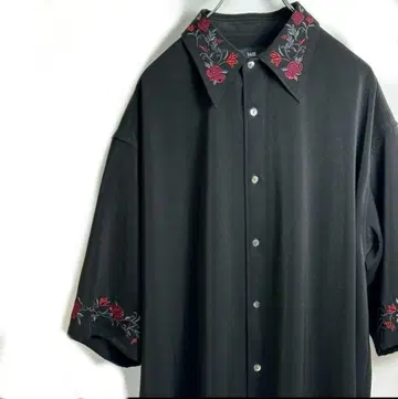 [ HARE ] 올 패턴 꽃무늬 자수 블랙 반팔 셔츠 빅 사이즈 M