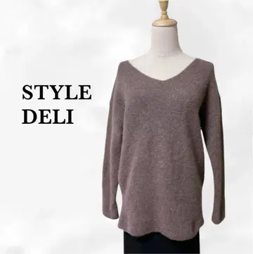 [스타일 델리] 니트 스웨터 [M] 브라운 울 혼방 무지 V넥 긴팔