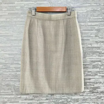 ELLE 무릎 기장 스커트 체크 베이지 계열 9호 오피스 캐주얼 출퇴근