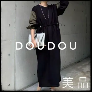 [새상품급] DouDou 허리 드로스트 롱 원피스 블랙