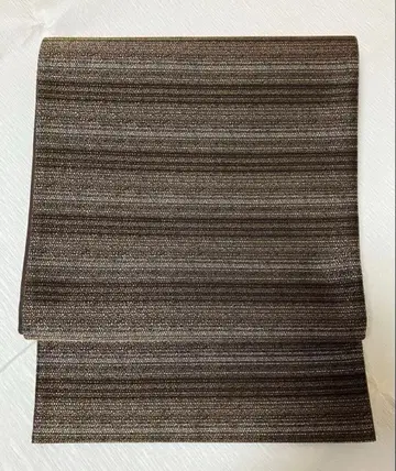 순수 실크 후쿠로 오비 전체 무늬 가로 줄무늬 금실 다크 브라운 계열