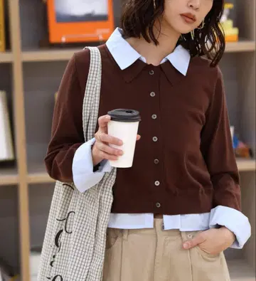 셔츠 페이크 레이어드 폴로 가디건 FREE S MART 프리즈마트