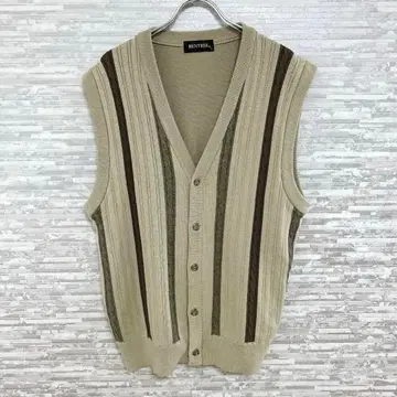 렌트리 니트 베스트 L 사이즈 베이지 계열 스트라이프 레트로