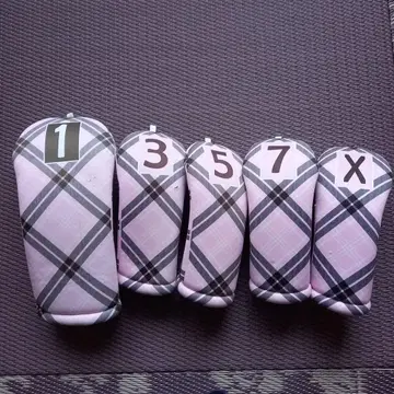 골프 헤드커버 세트 핑크 체크 무늬 5개 세트