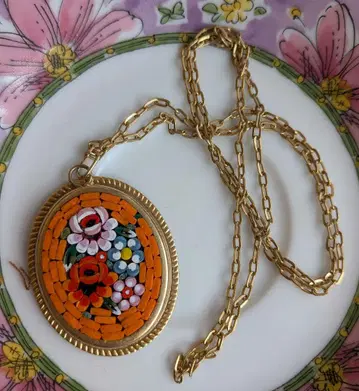 ITALY 제 마이크로 모자이크 롱 목걸이 오렌지 컬러