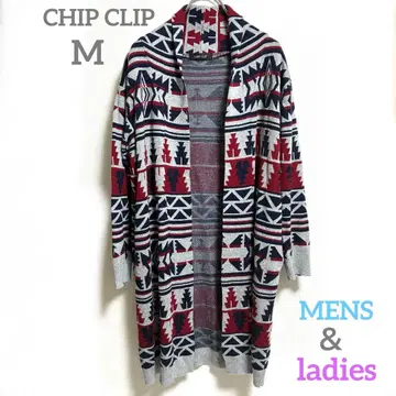 CHIP CLIP 기하학 패턴 가디건 M 그레이 x 네이비 x 빨간색