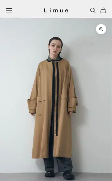 Limue 와이드 슬리브 노카라 파이핑 코트