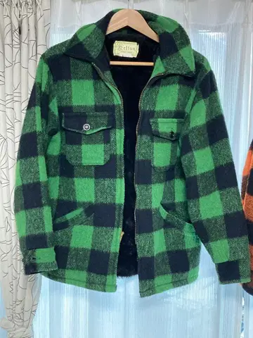 멜톤 보아 부착 버팔로 체크 새상품급