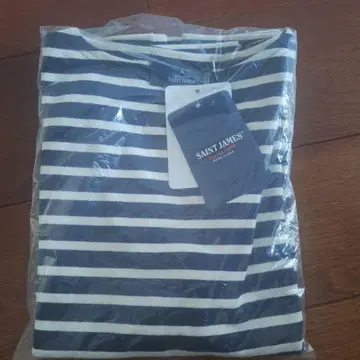 미사용품 생 제임스 긴팔 보더 두꺼운 원단 코튼 T1 네이비/화이트