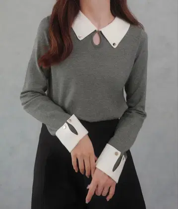 JUNOAH / 주노아 바이컬러 니트탑 그레이