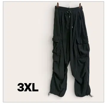 3XL 카고 팬츠 블랙 코듀로이풍 허리밴딩