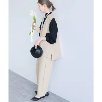 레카 reca V넥 베스트 커브 팬츠 2종 세트 셋업 베이지