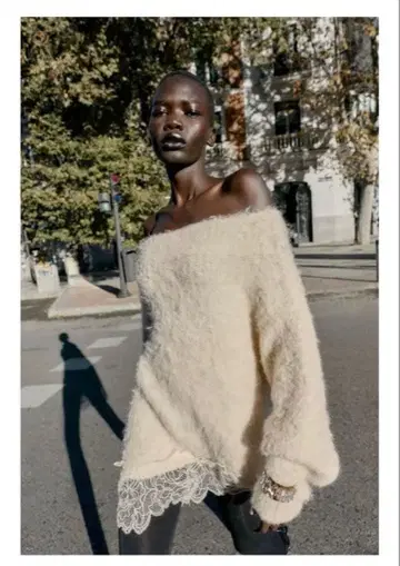 ZARA 자라 레이스 콤비 니트 스웨터 M