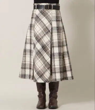 체크 무늬 플레어 스커트 벨트 포함 WILLSELECTION