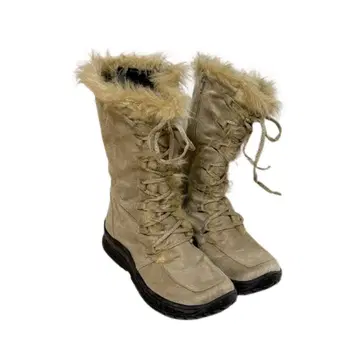퍼 달린 베이지 스웨이드 부츠 겨울 페어리 그런지
