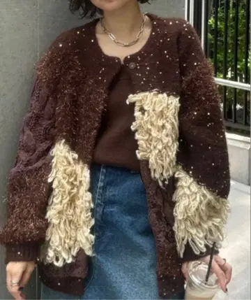 UND MIX YARN PATCHWORK KNIT CARDIGAN