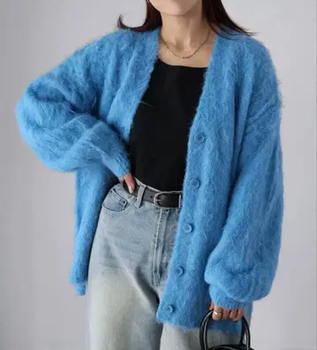 Riberry 샤기 V넥 니트 가디건